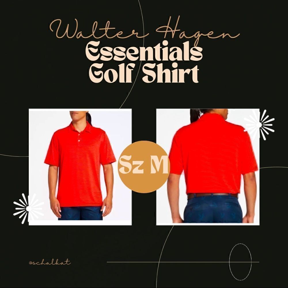Mens Medium Orange Golf Shirt by Walter Hagen, Collared, Hydro-Dri Technology